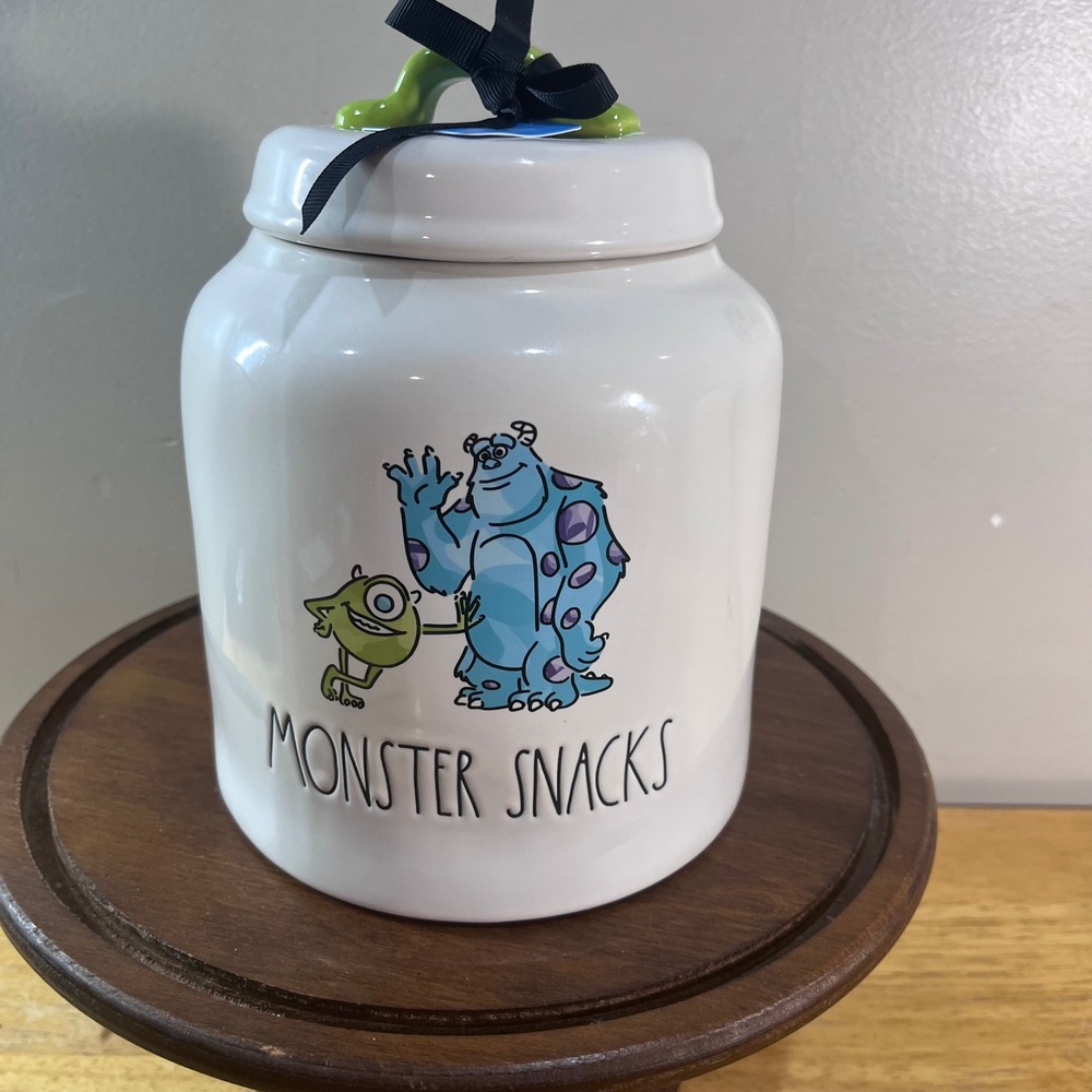 Rae Dunn Monsters Inc Mike Sulley Cookie Jar White Monster Snacks Canister
